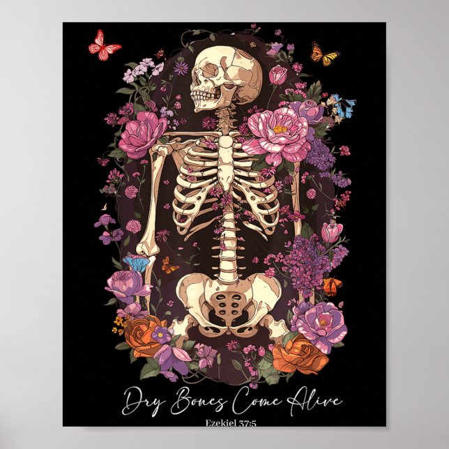 Flower Skeleton Dry Bones Come Alive, Retro Enchan Poster (Framsidan)
