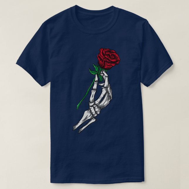 Flower,Skeleton Hand Holding Röd ros  T Shirt (Design framsida)