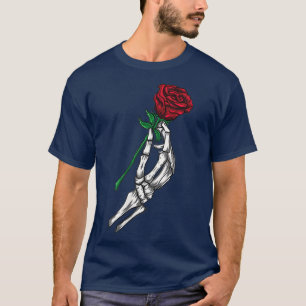 Flower,Skeleton Hand Holding Röd ros T Shirt