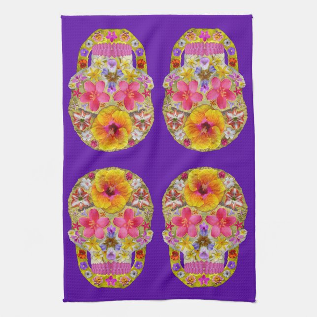 Flower Skull 4-Tropical Kökshandduk (Vertikal)