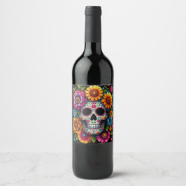 Flower skull label! vinflaska etikett