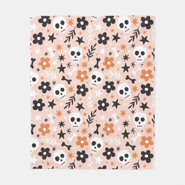 Flower Skull Mönster Fleecefilt (Framsidan)