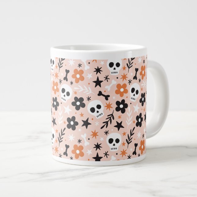 Flower Skull Mönster Jumbo Mugg (Framsida höger)