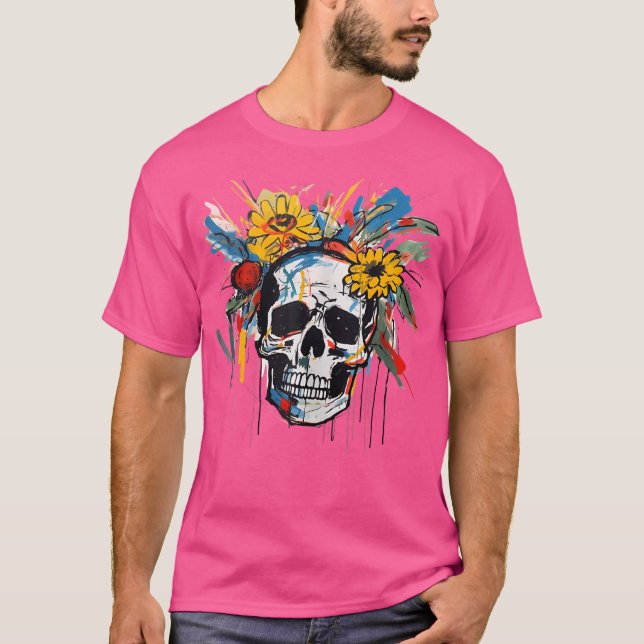 Flower Skull Punk Contemporary Pop Art Graffiti Fl T Shirt (Framsida)