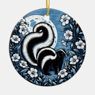 Flower Skunk Artwork Skunks Blommigt Julgransprydnad Keramik
