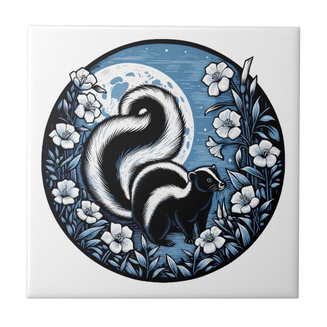 Flower Skunk Artwork Skunks Blommigt Kakelplatta (Framsidan)