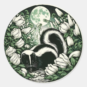 Flower Skunk Artwork Skunks Blommigt Runt Klistermärke