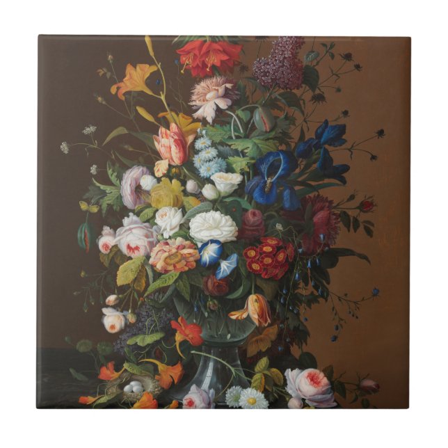 Flower still Life med Birds Nest Severin Roesen Kakelplatta (Framsidan)