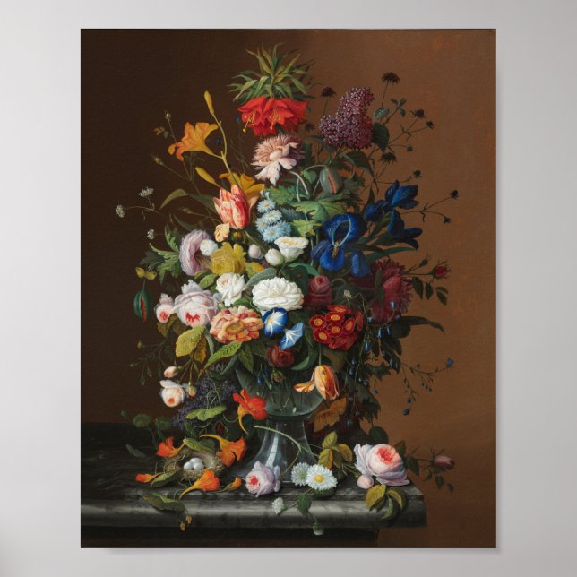 Flower still Life med Birds Nest Severin Roesen Poster (Framsidan)