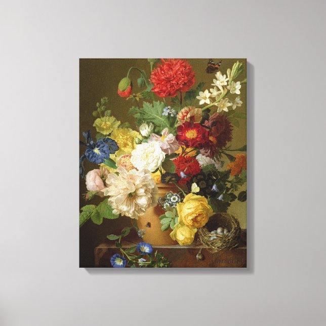 Flower still Life på en marmorligge, 1800-01 Canvastryck (Framsida)