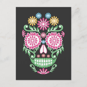 Flower Sugar Skull Mexikanska Day of the dead Mexi Vykort