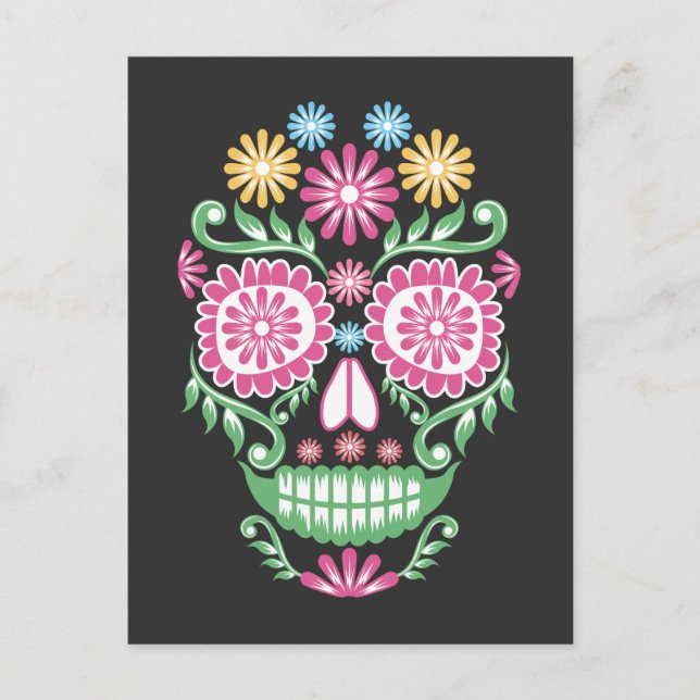 Flower Sugar Skull Mexikanska Day of the dead Mexi Vykort (Framsida)