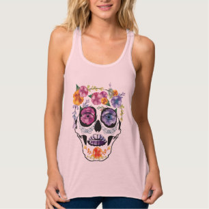 Flower Sugar Skull Tanktop Gothic Skeleton Linne Med Racerback