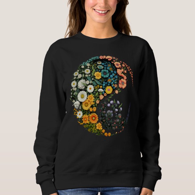 Flower Taoism Yin Yang Symbol on Zen Taijitu Yin Y T Shirt (Framsida)