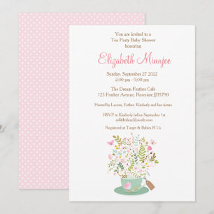 Flower Tea party Baby Shower-inbjudan till rosa fä Inbjudningar