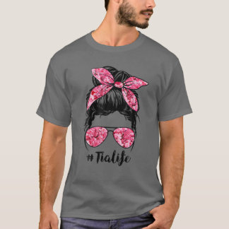 Flower Tia Life Messy Bun Hair Glasses Rosa Mor T Shirt