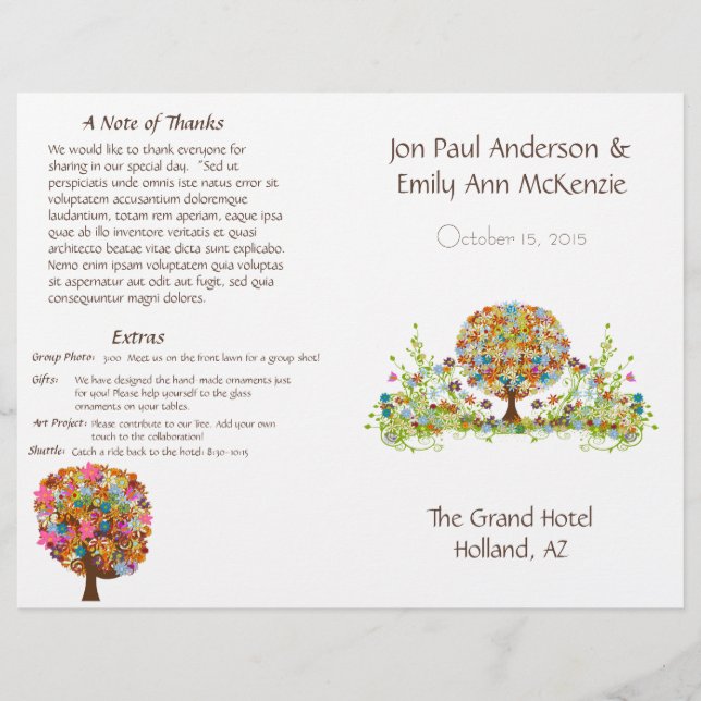 Flower Träd Bröllopsprogram (Framsida)