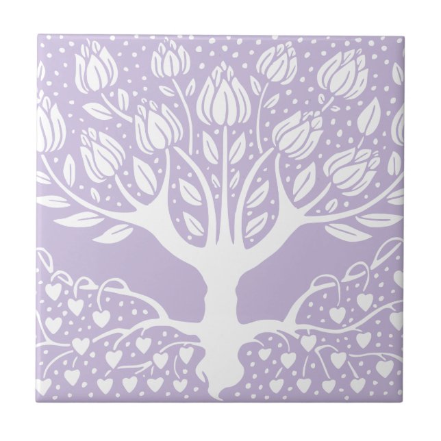 Flower Träd - Lilac Lila Beardsley Hearts Kakelplatta (Framsidan)