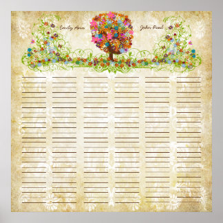 Flower Tree Print  Quaker Wedding Certificate Poster
