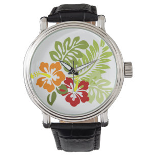 Flower Tropical Löv Hibiscus Hawaii Red Orange. Armbandsur
