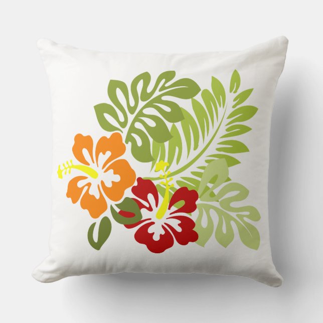 Flower Tropical Löv Hibiscus Hawaii Red Orange. Kudde (Framsida)