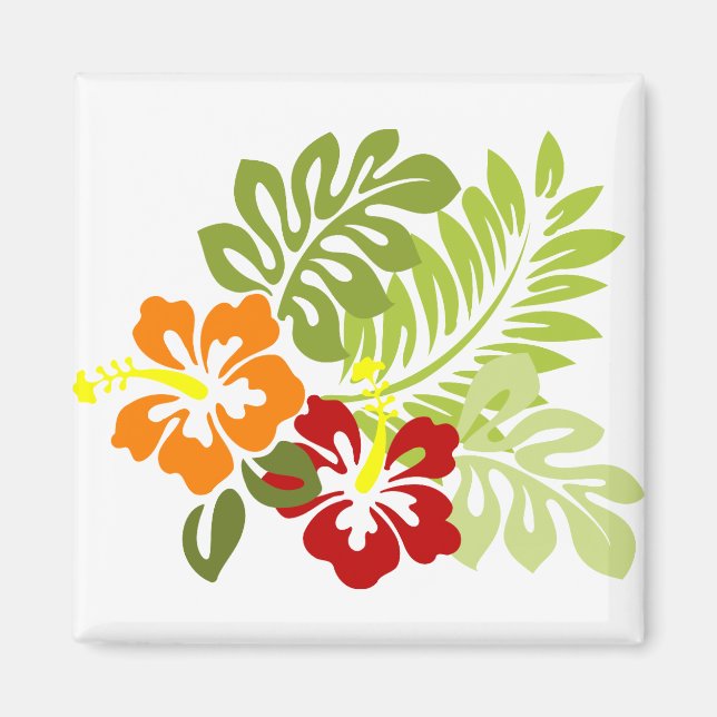 Flower Tropical Löv Hibiscus Hawaii Red Orange. Magnet (Framsidan)