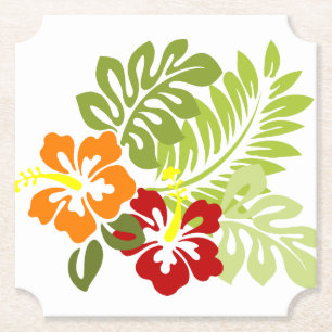 Flower Tropical Löv Hibiscus Hawaii Red Orange. Underlägg Papper