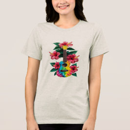 Flower Ukulele Guitar T-Shirt Round Nacke Kort Sle