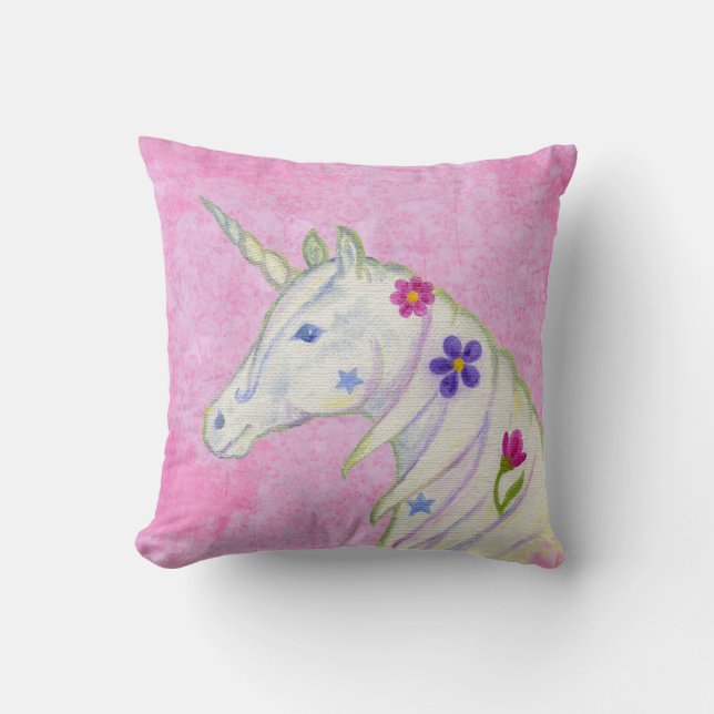 Flower Unicorn på Rosa Kudde (Framsida)