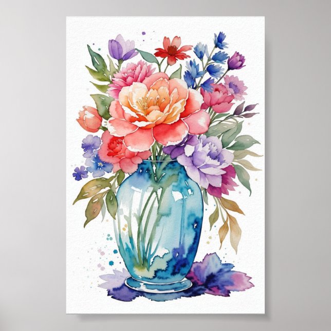 Flower Vas Clip Art på vit bakgrund Poster (Framsidan)