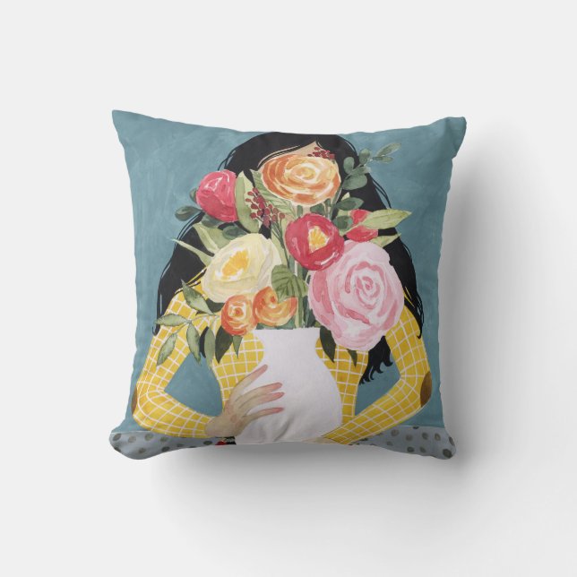 Flower Vas Girl Kudde (Framsida)