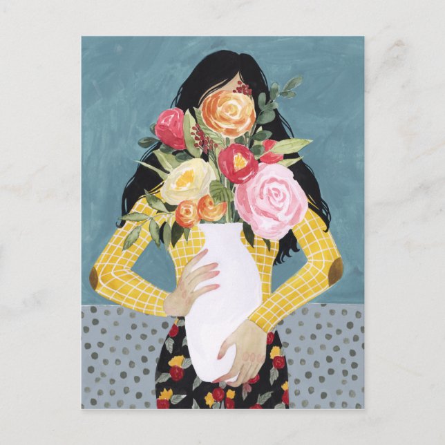 Flower Vas Girl Vykort (Framsida)