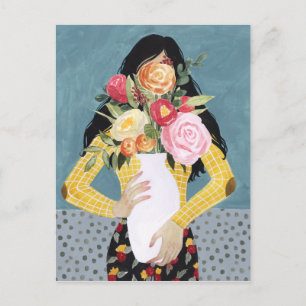 Flower Vas Girl Vykort