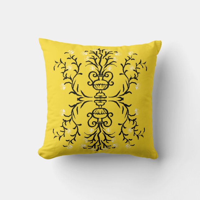 Flower Vas Gult Tribal Kudde (Framsida)