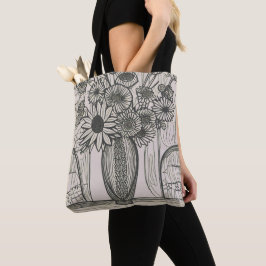 Flower Vas Line Teckning Blommigt Art Tygkasse