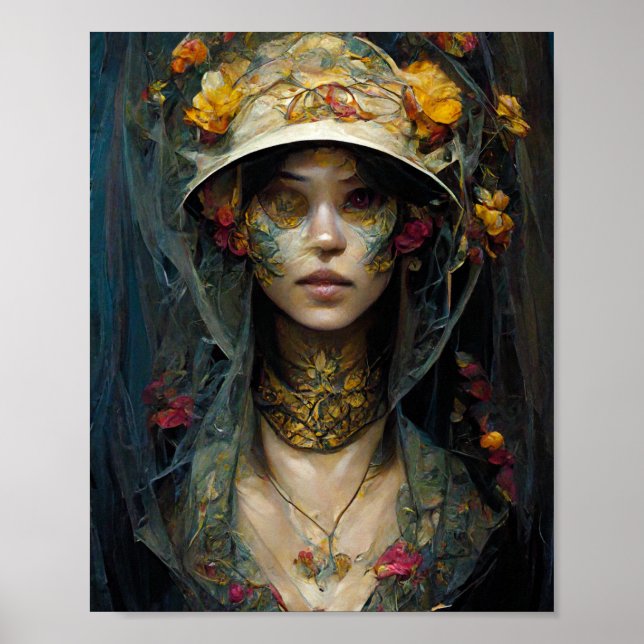 Flower Veil Mörk Gothic Fantasy Art Poster (Framsidan)