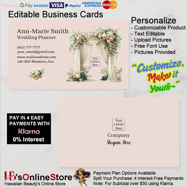 Flower Wall Curtain Wedding Planner Marriage Event Visitkort (Flower Wall Curtain Wedding Planner Marriage Event Business Card.)