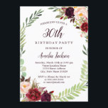 Flower Wandeans Burgundy 30års födelsedag Inbjudningar<br><div class="desc">Mer söt blommigt Birthday Bjud i Little Bayleigh Store!</div>