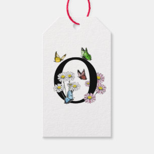 Flower Watercolor Butterfly Initial Brev O Presentetikett