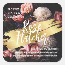 Flower Workshop Black Guld Fyrkantigt Klistermärke