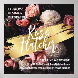 Flower Workshop Black Guld Poster