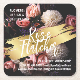 Flower Workshop Black Guld Underlägg Papper Kvadrat