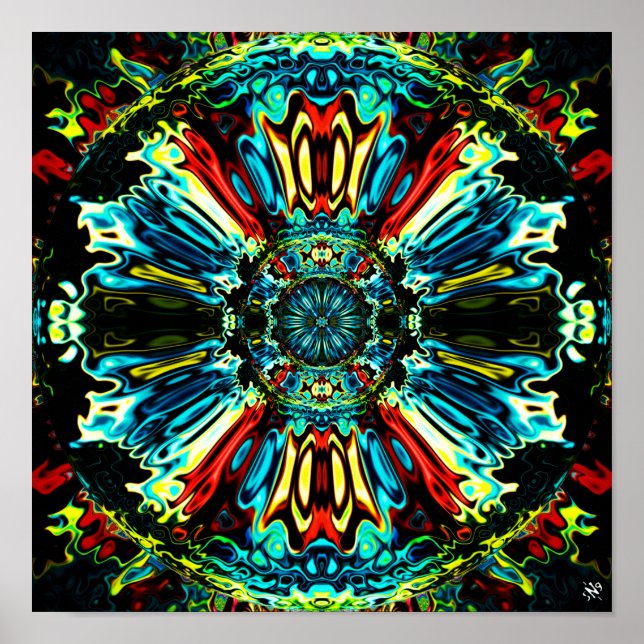 Flower X v1 - färglös mönster pareidolia Poster (Framsidan)