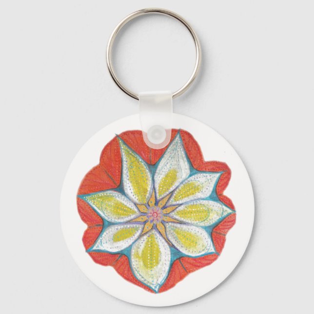 Flower Yoga Mandala Button Nyckelring (Framsida)