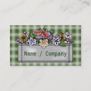 Flowerbox och grön Gingham Visitkort