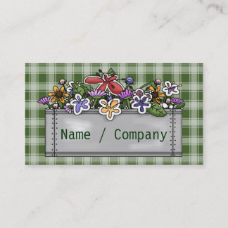 Flowerbox och grön Gingham Visitkort