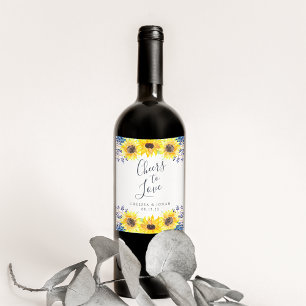Flowerfields "Cheers to Kärlek" Personlig Bröllop Vinflaska Etikett