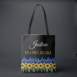 Flowergirl Rustic Bluebells & Sunblommor Bröllop Tygkasse<br><div class="desc">Rustik blommigt trädgårdssänge med vintage trä. Byt bara namn och/eller namn! Hitta mina matchande bröllopsgåvor i min affär!</div>