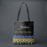 Flowergirl Rustic Bluebells & Sunblommor Bröllop Tygkasse<br><div class="desc">Rustik blommigt trädgårdssänge med vintage trä. Byt bara namn och/eller namn! Hitta mina matchande bröllopsgåvor i min affär!</div>
