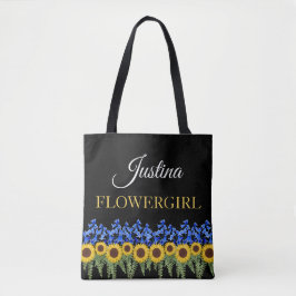 Flowergirl Rustic Bluebells & Sunblommor Bröllop Tygkasse